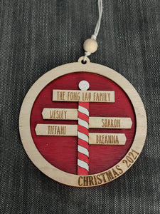 North Pole Wood Ornament 2 to 4 names