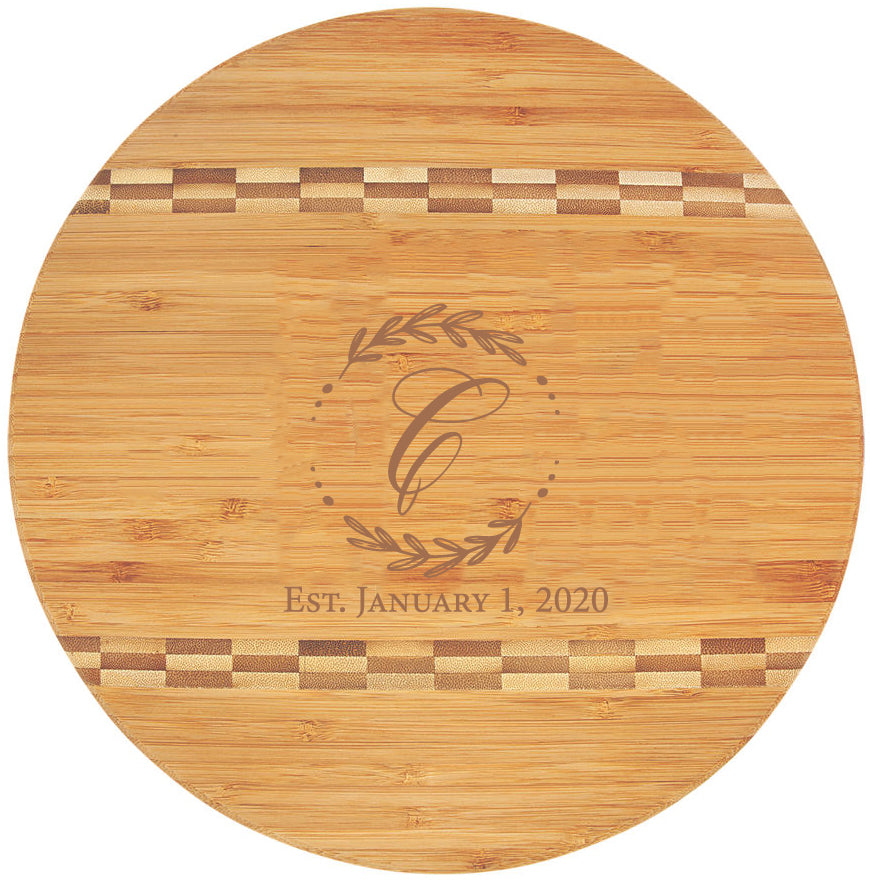 Bamboo Engraved Cutting Board Circle with Inlay