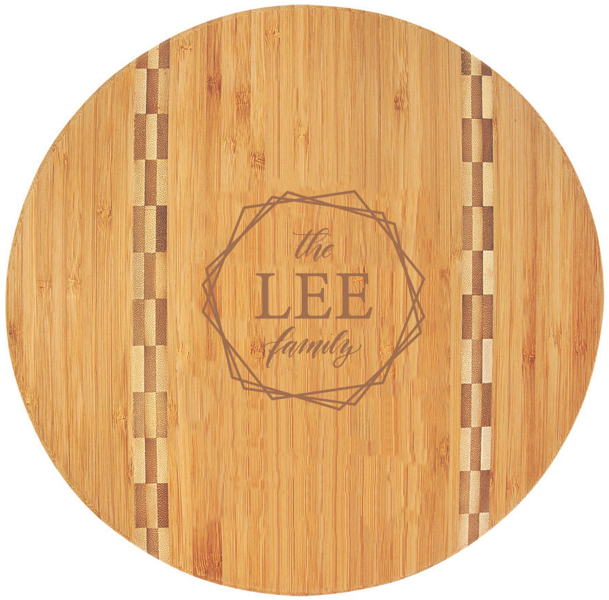 Bamboo Engraved Cutting Board Circle with Inlay