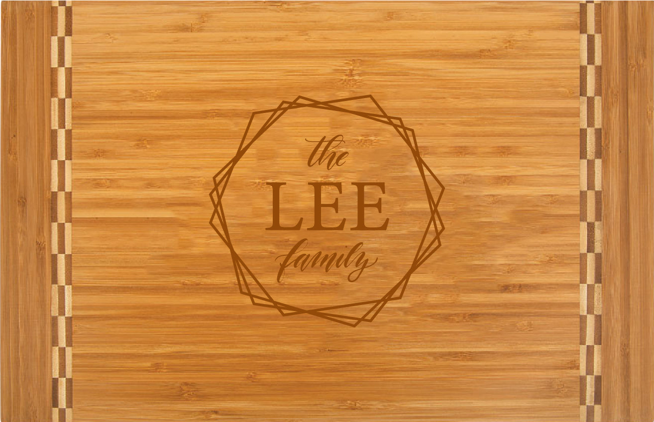 Personalized Engraved Bamboo Cutting Board  with Inlay Design 18-1/4" x 12"