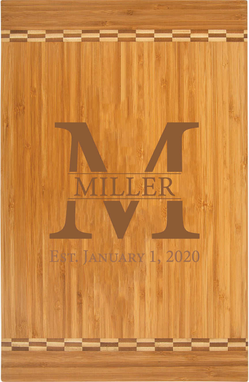Personalized Engraved Bamboo Cutting Board  with Inlay Design 18-1/4" x 12"