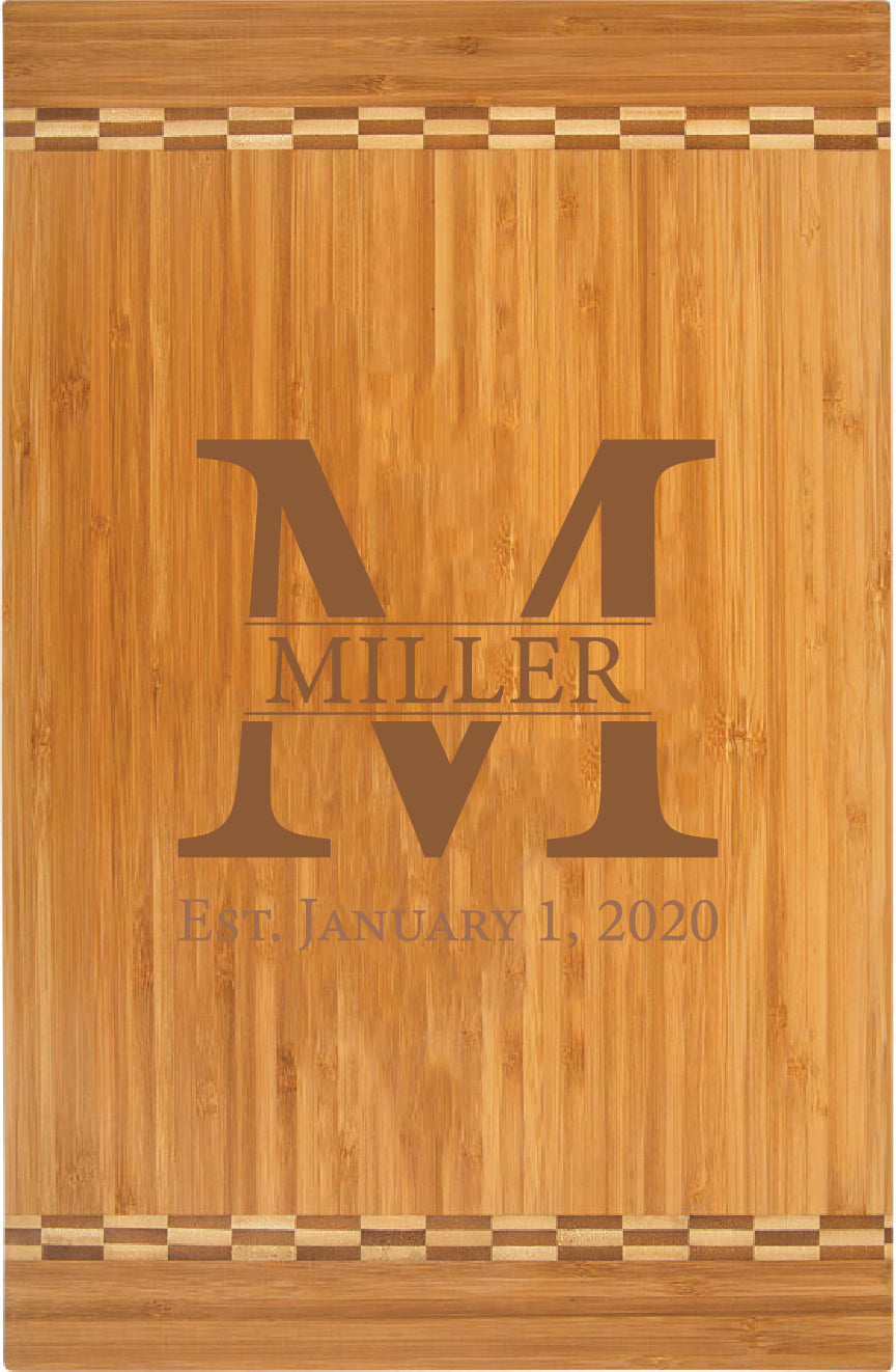 Personalized Engraved Bamboo Cutting Board  with Inlay Design 18-1/4" x 12"