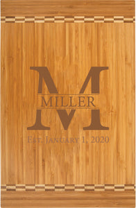 Personalized Engraved Bamboo Cutting Board  with Inlay Design 18-1/4" x 12"