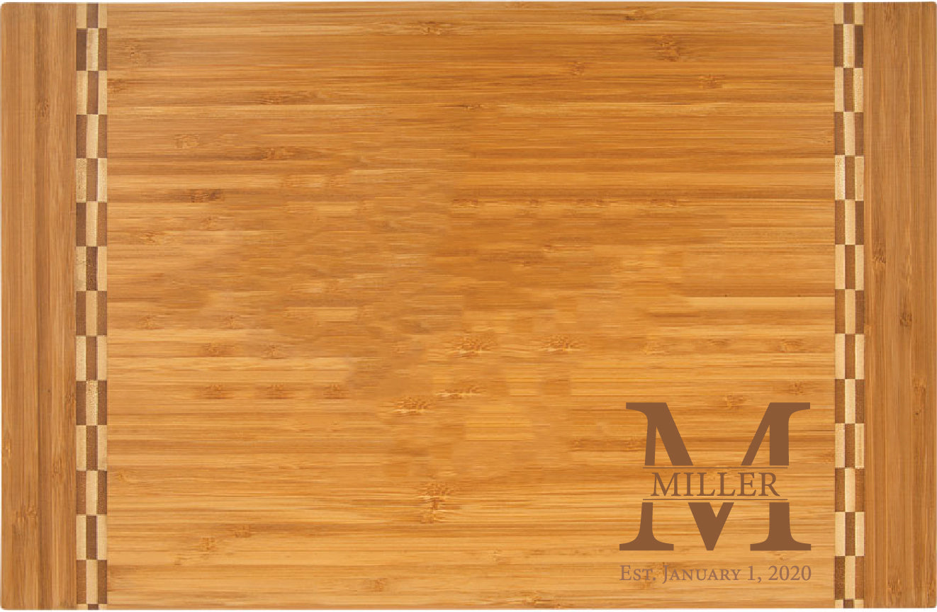 Personalized Engraved Bamboo Cutting Board  with Inlay Design 18-1/4" x 12"