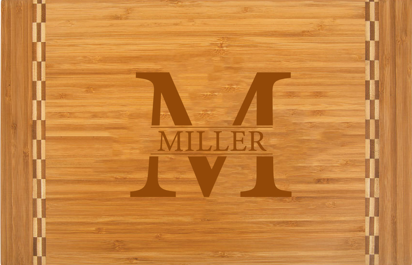 Personalized Engraved Bamboo Cutting Board  with Inlay Design 18-1/4" x 12"