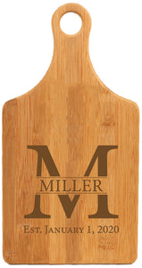 Bamboo Paddle Shaped Cutting Board Engraved 13-1/2" x 7"