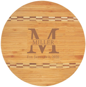 Bamboo Engraved Cutting Board Circle with Inlay