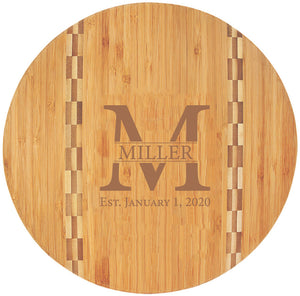 Bamboo Engraved Cutting Board Circle with Inlay