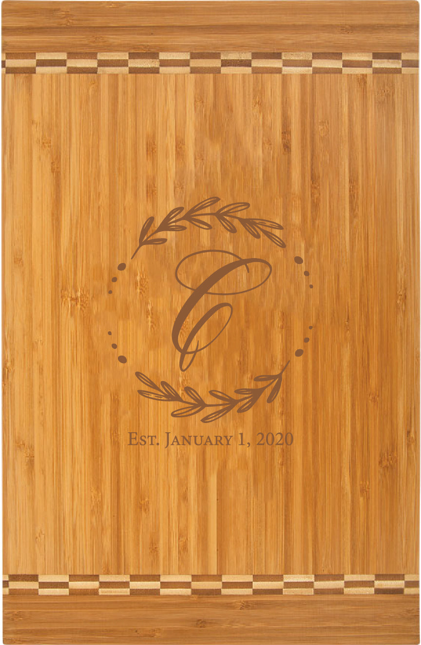 Personalized Engraved Bamboo Cutting Board  with Inlay Design 18-1/4" x 12"