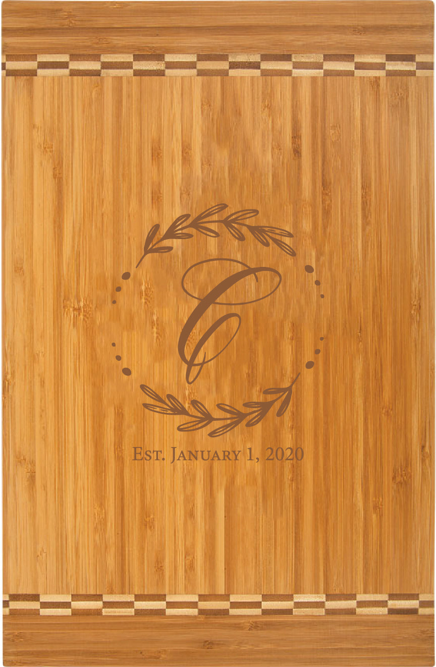 Personalized Engraved Bamboo Cutting Board  with Inlay Design 18-1/4" x 12"