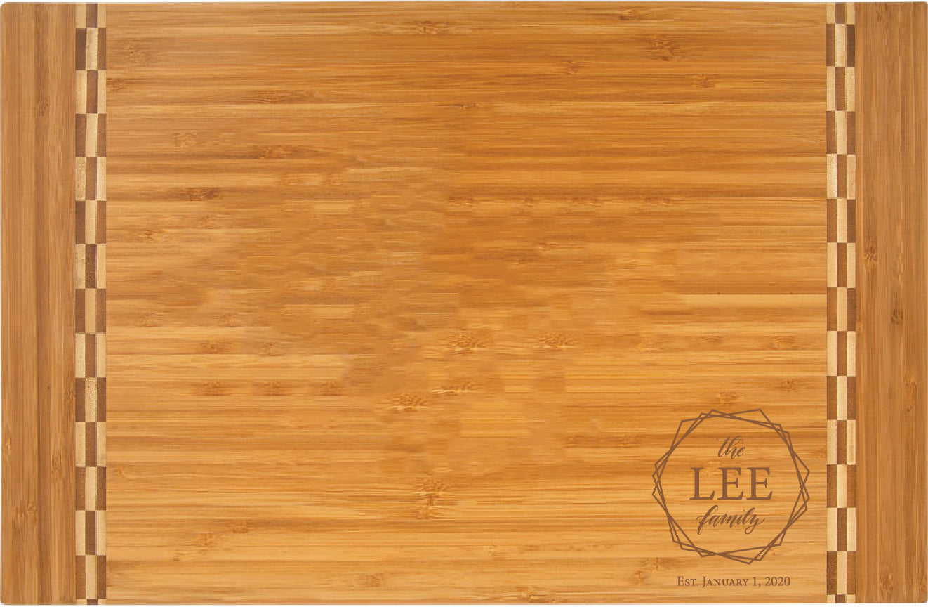 Personalized Engraved Bamboo Cutting Board  with Inlay Design 18-1/4" x 12"