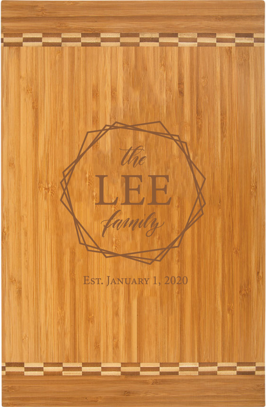 Personalized Engraved Bamboo Cutting Board  with Inlay Design 18-1/4" x 12"