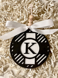 Farmhouse Black and White Christmas Ornament with Initial