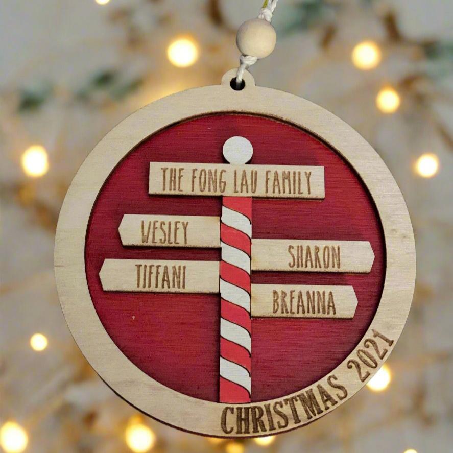 North Pole Wood Ornament 2 to 4 names